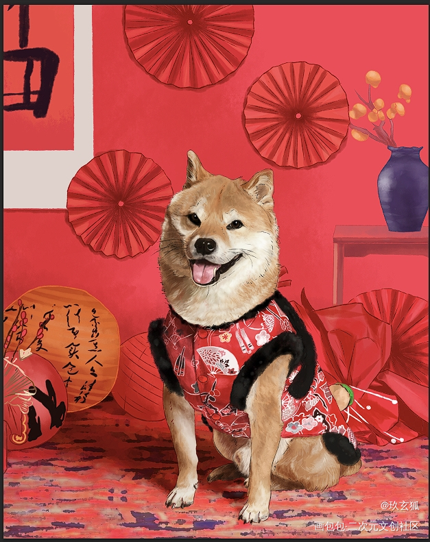 宠物插画定制_手绘可爱半厚涂水彩绘画作品