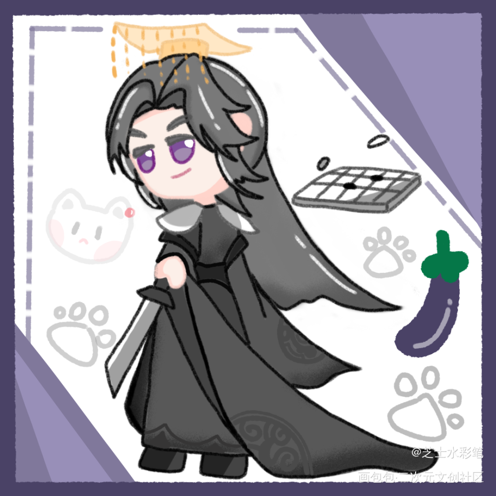 踏咪咪_二哈和他的白猫师尊墨燃绘画作品