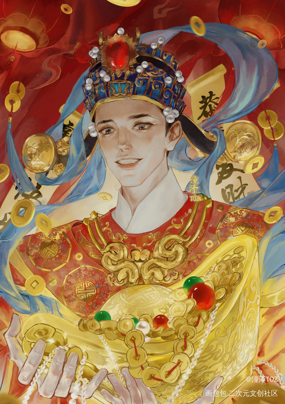春节摸的财神爷_财神爷绘画作品