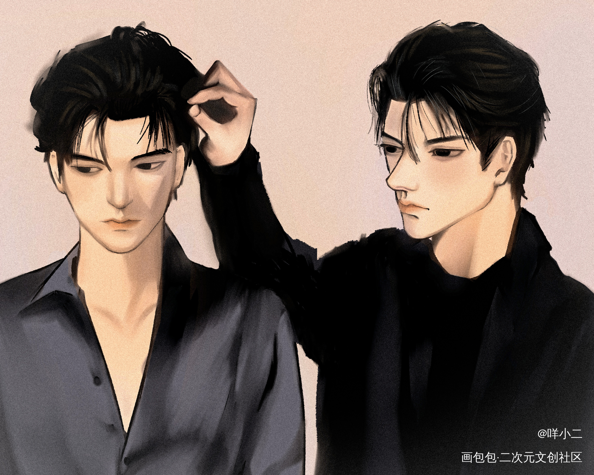 _双男主画画小说封面绘画作品