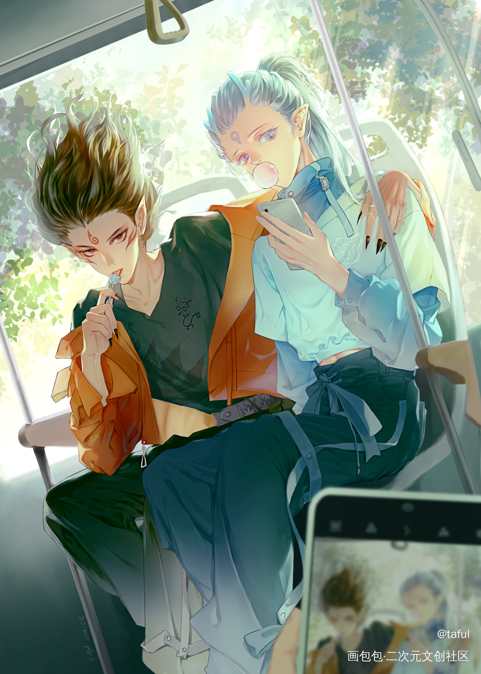 藕饼|迟来的五一快乐_藕饼敖丙哪吒绘画作品