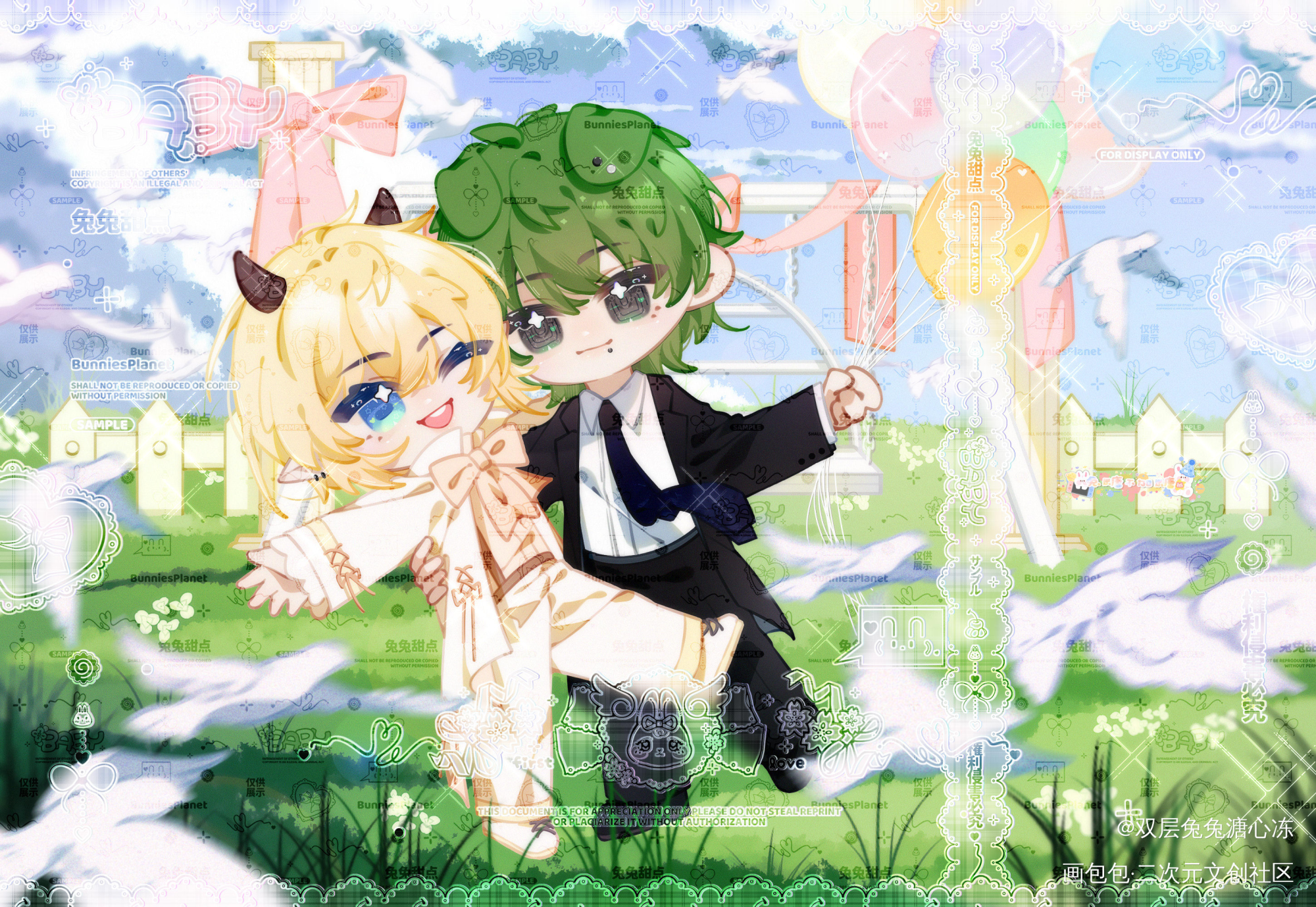 🎊🎈婚礼🕊️🏞️_Q版双人互动稿件展示绘画作品