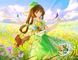 少女拈花浅笑，指尖轻触蝶翼_绘画作品