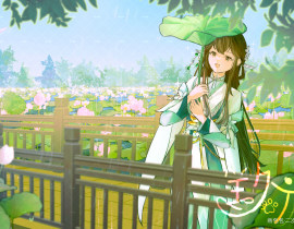 少女执荷掩微雨，浅笑盈盈立小桥_绘画作品