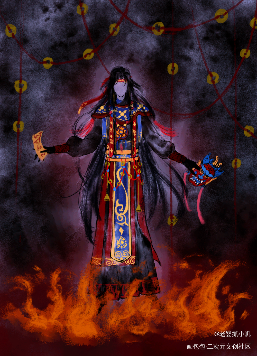 傩戏双人插半身插草图_魔道祖师忘羡蓝忘机·魔道祖师魏无羡·魔道祖师绘画作品