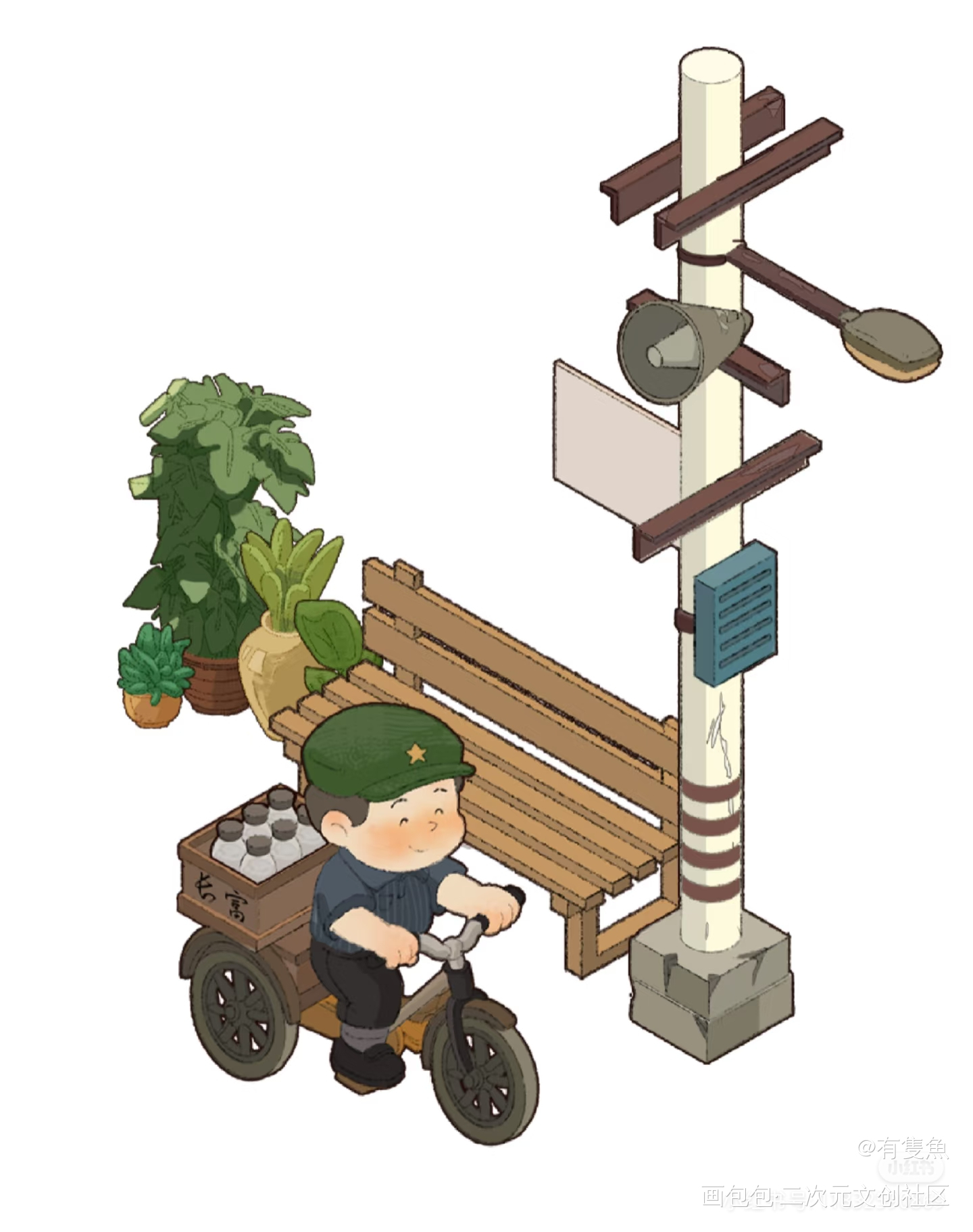 怀旧系列②送牛奶的李叔_绘画作品