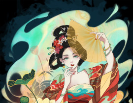 翎扇花摇_绘画作品
