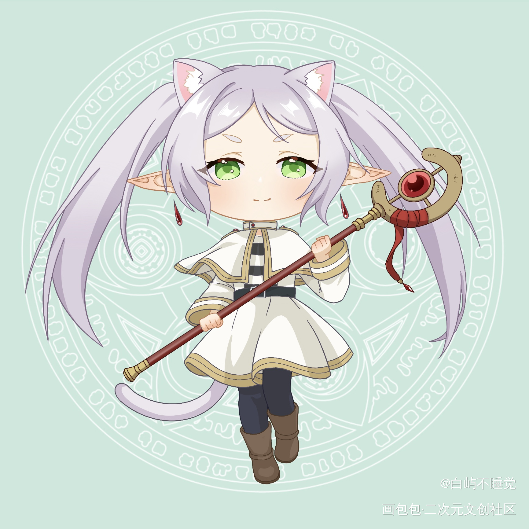 芙莉莲猫猫_芙莉莲葬送的芙莉莲兽化绘画作品