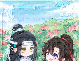 蓝二哥哥，给你花花~_绘画作品