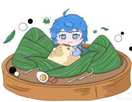 啃粽子的小奕星_绘画作品