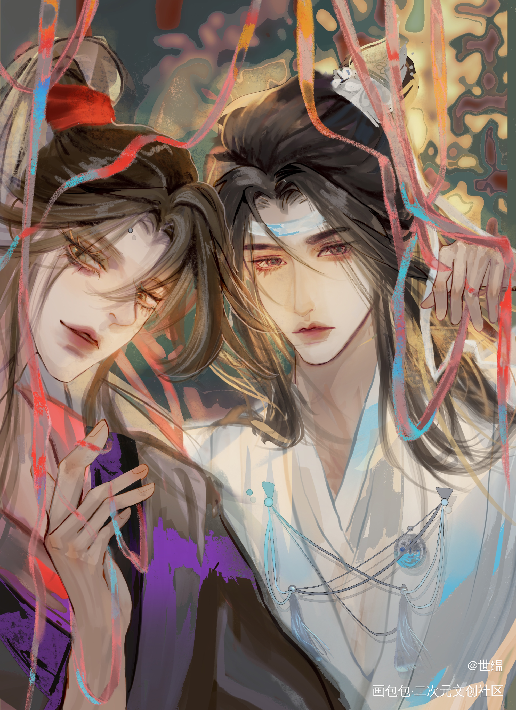 蓝湛，他们在看我们呢_魔道祖师蓝忘机·魔道祖师魏婴蓝湛魏无羡绘画作品