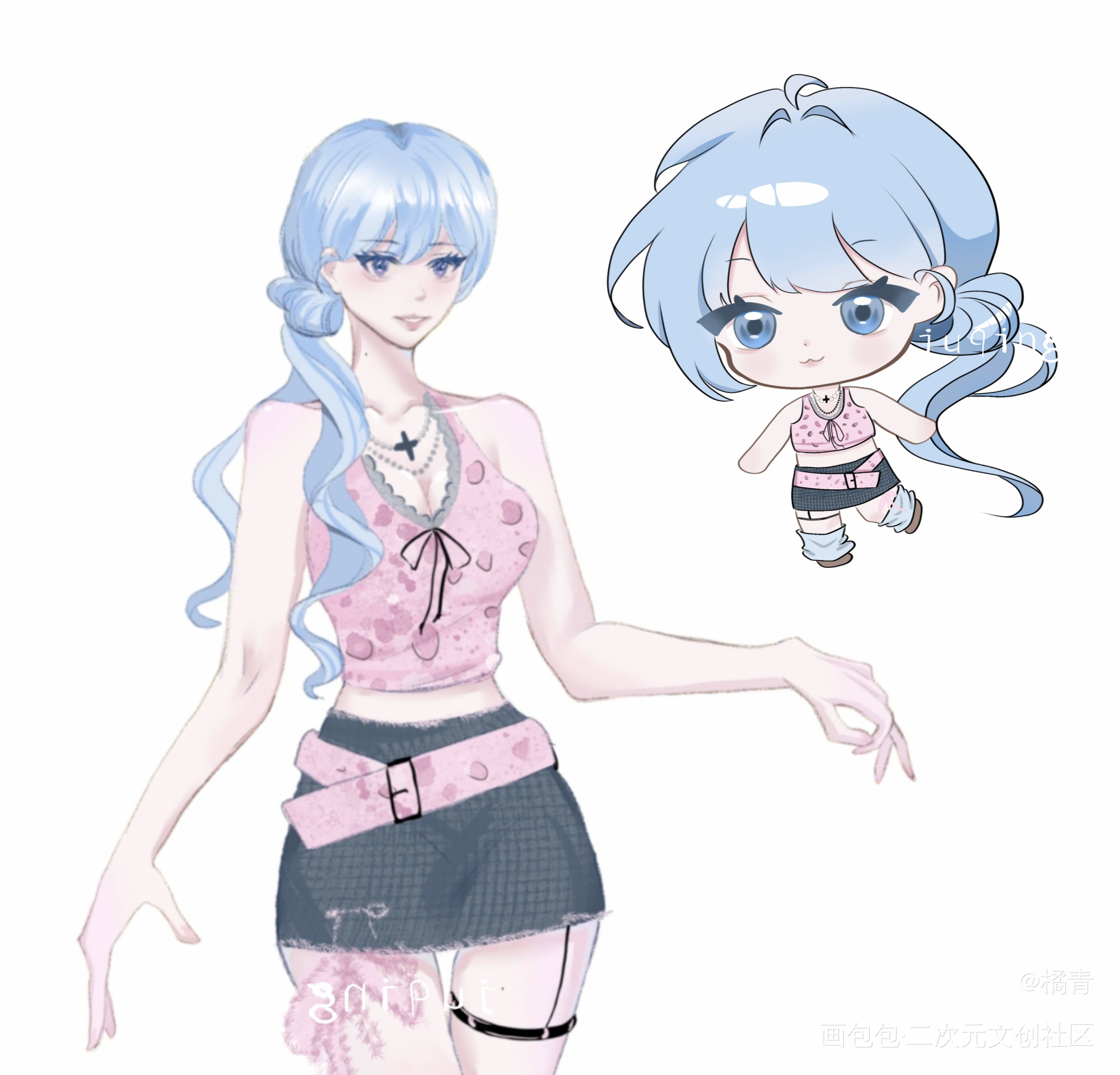 小橘夏_立绘平涂Q版oc绘画作品