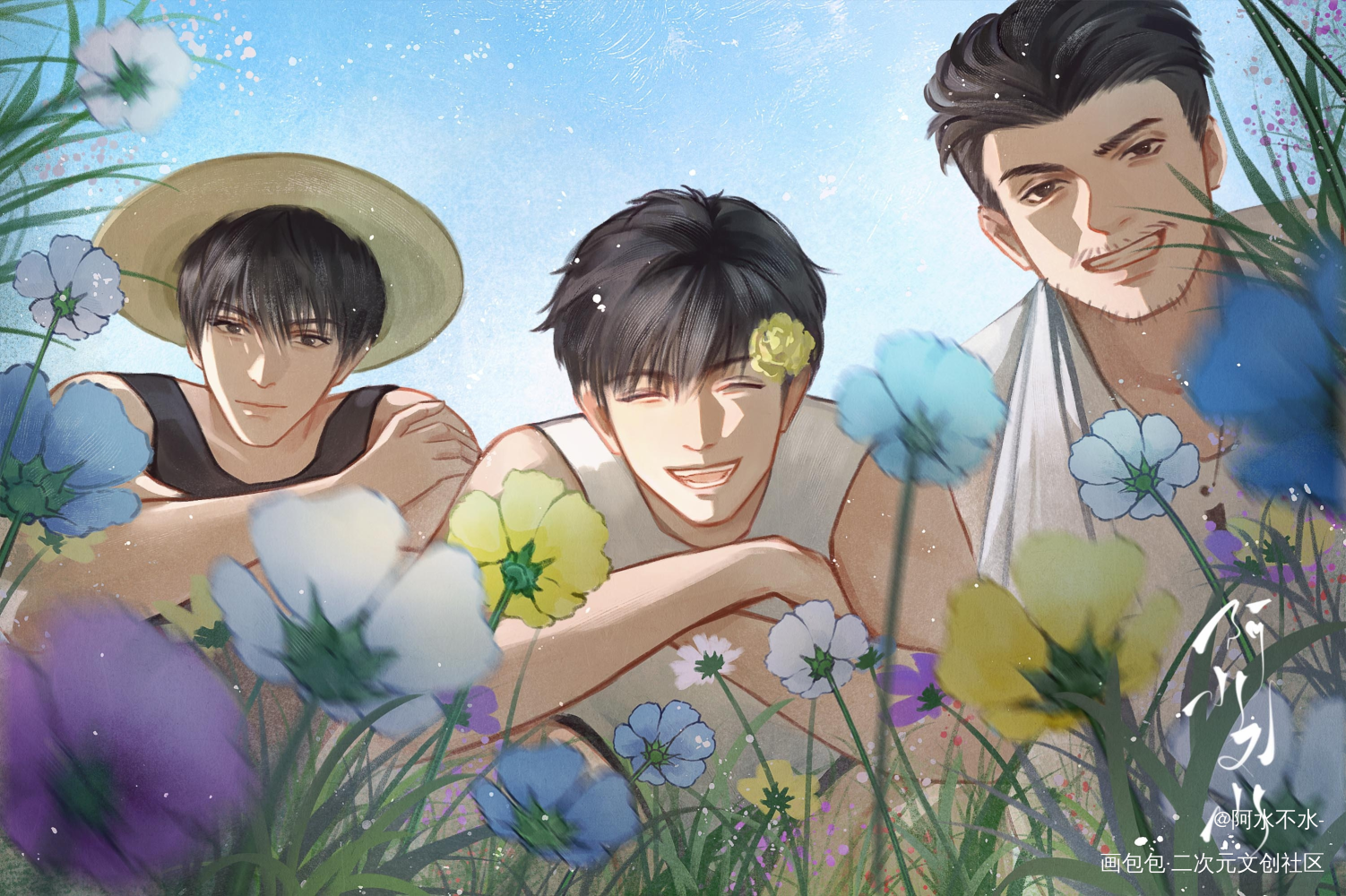 无名小花_盗墓笔记铁三角绘画作品