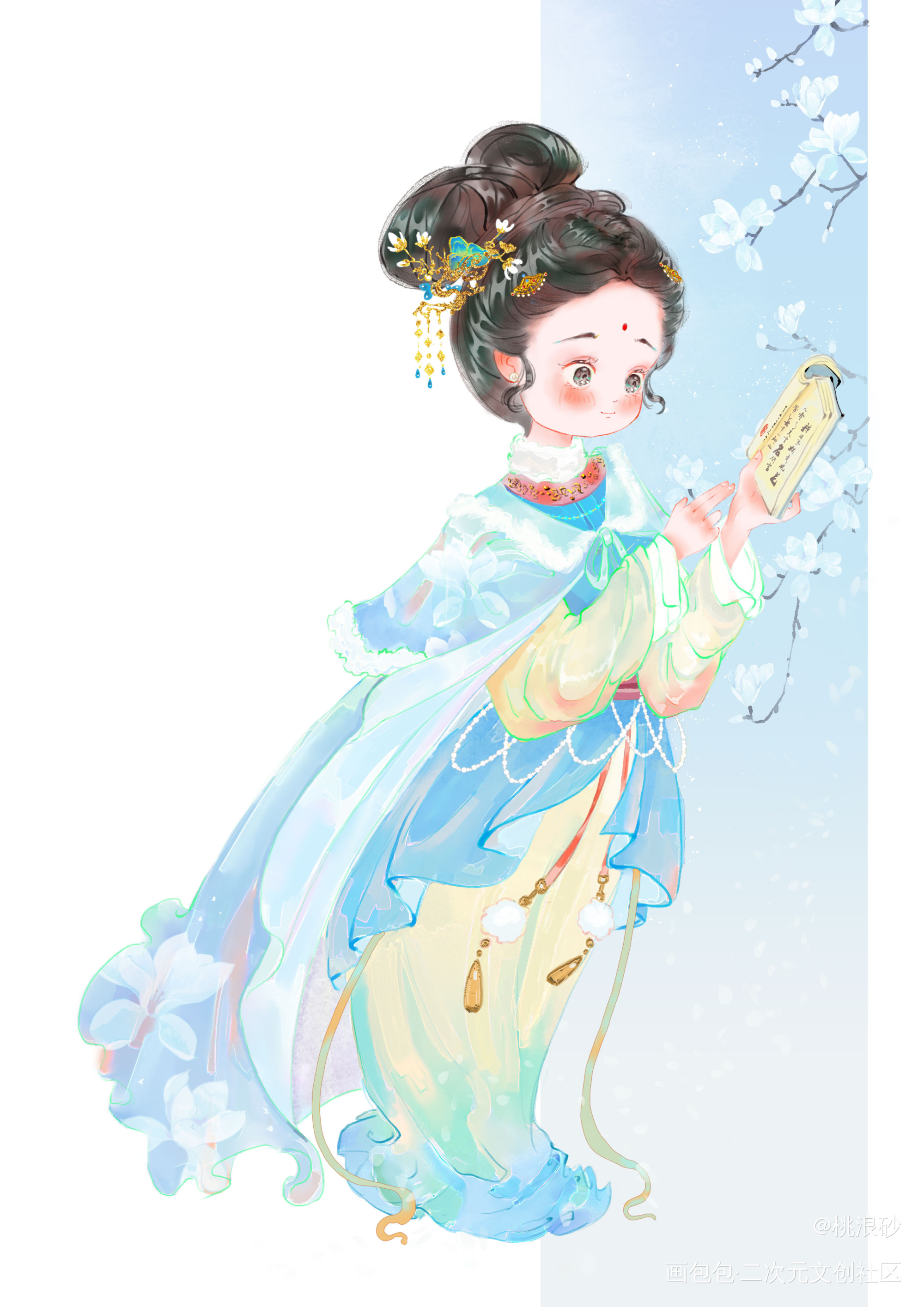 玉兰_可爱古风Q版绘画作品