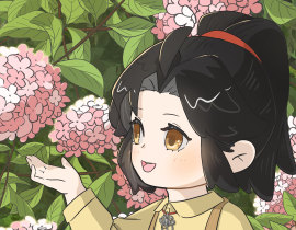 魏无羡 | 看绣球花_绘画作品