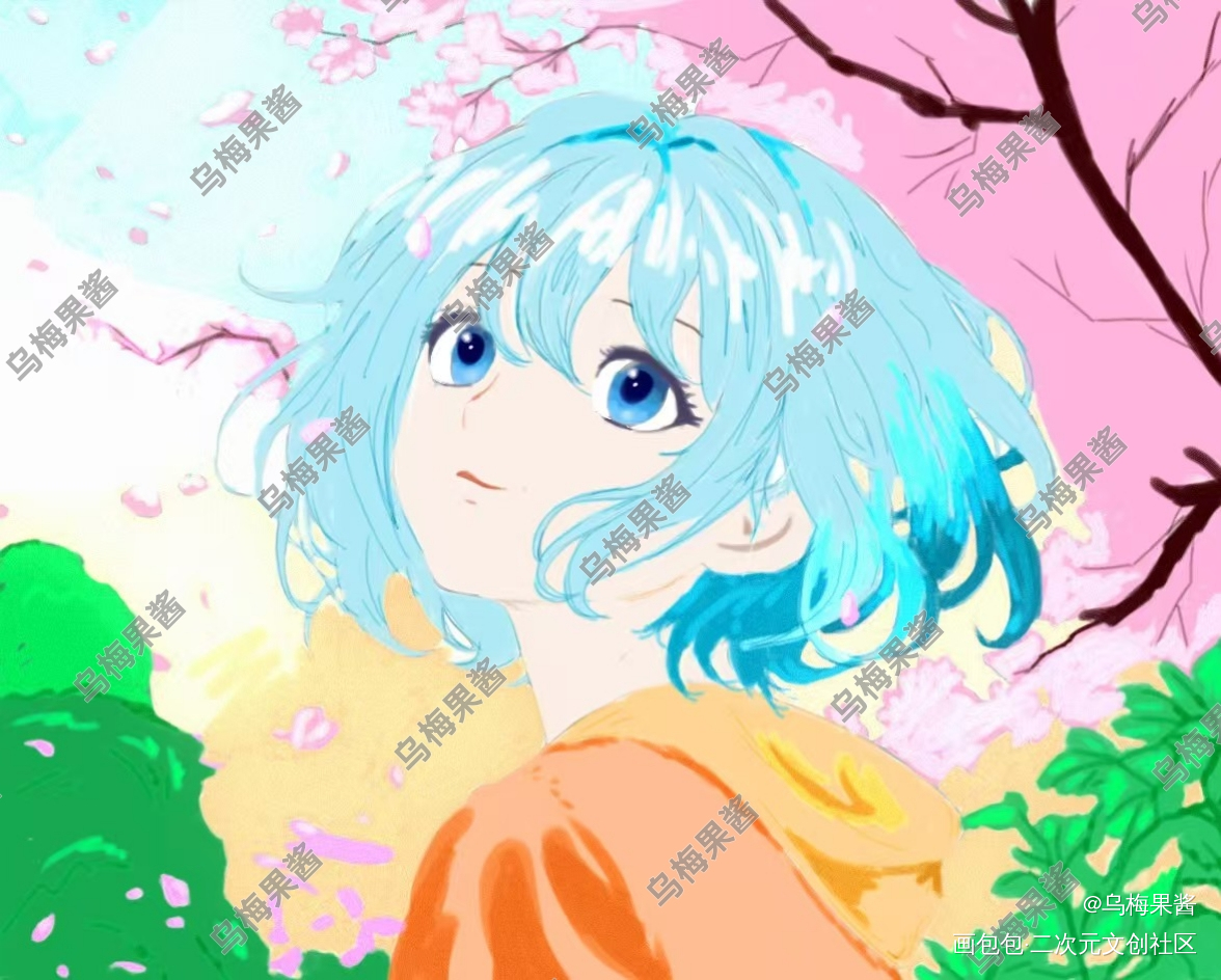 飘动的樱花_板绘涂绘画作品