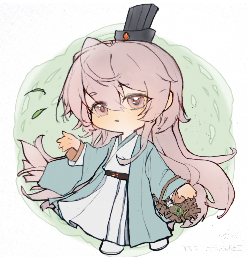元宝采花图😌宝宝你是一款绿茶味的小饼干_代号鸢袁基·代号鸢Q版同人代号鸢袁基袁基二创摸鱼绘画作品