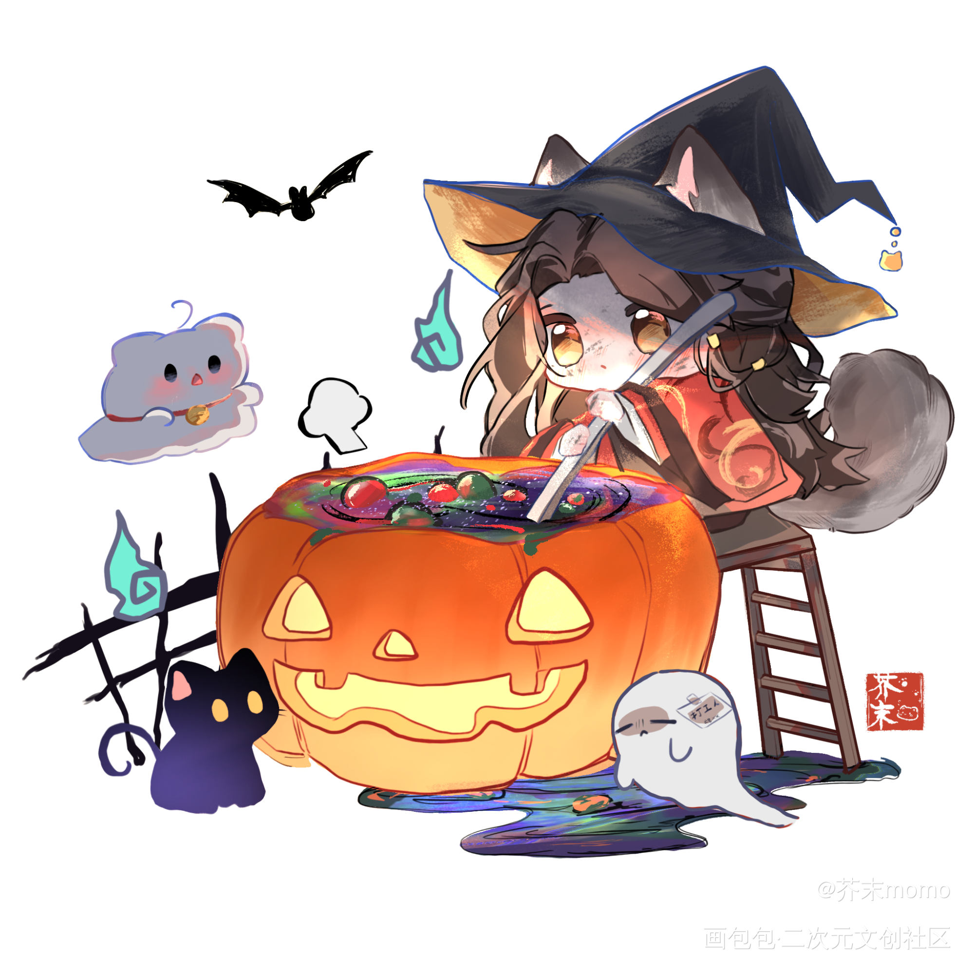 巫师猫猫_代号鸢Q版万圣节代号鸢刘辩绘画作品