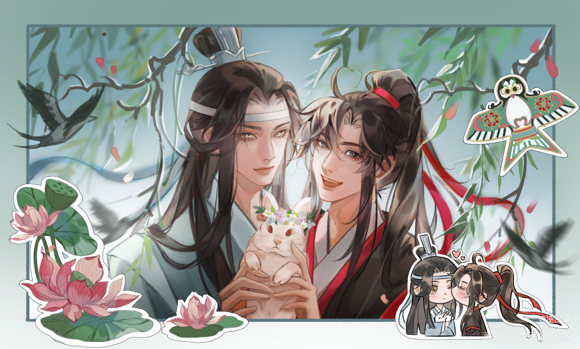 “看镜头”_魔道祖师忘羡蓝忘机魏无羡绘画作品