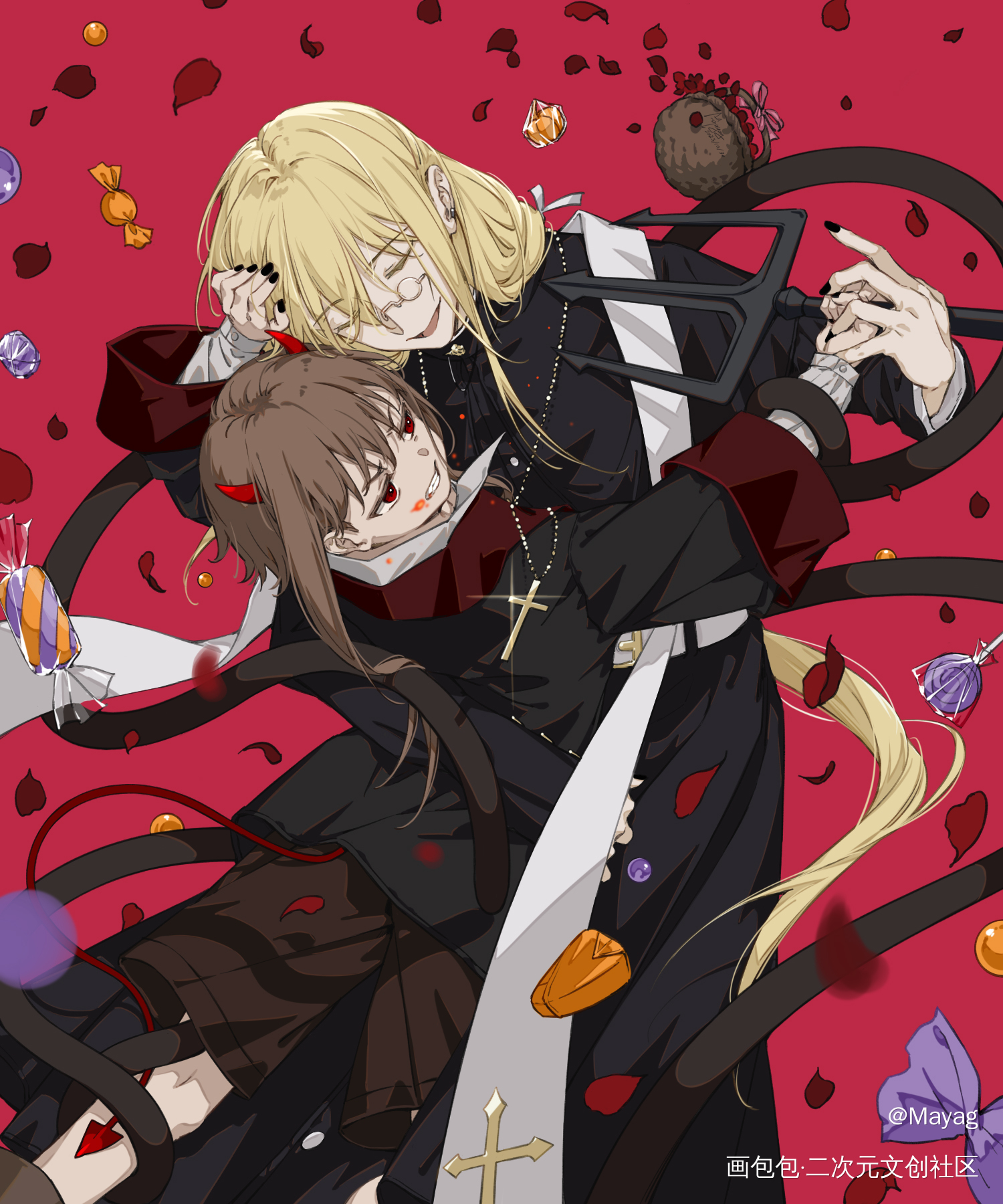 🎃_黑神父与小恶魔oc绘画作品