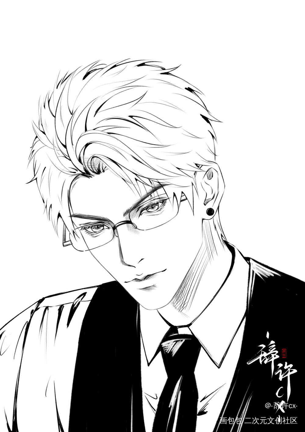 _恋与深空黑白恋与深空秦彻秦彻绘画作品