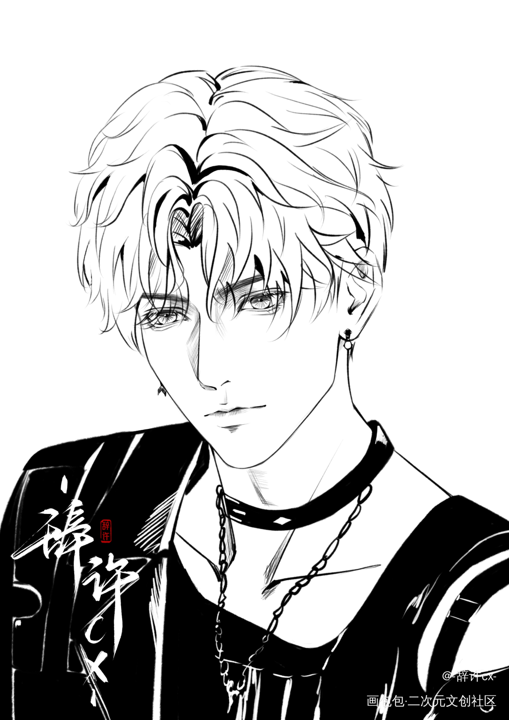 _恋与深空黑白恋与深空祁煜祁煜绘画作品