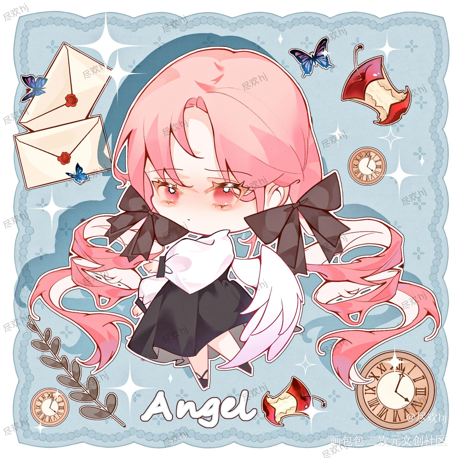 QQ人贴贴^ω^ _可爱平涂Q版绘画作品