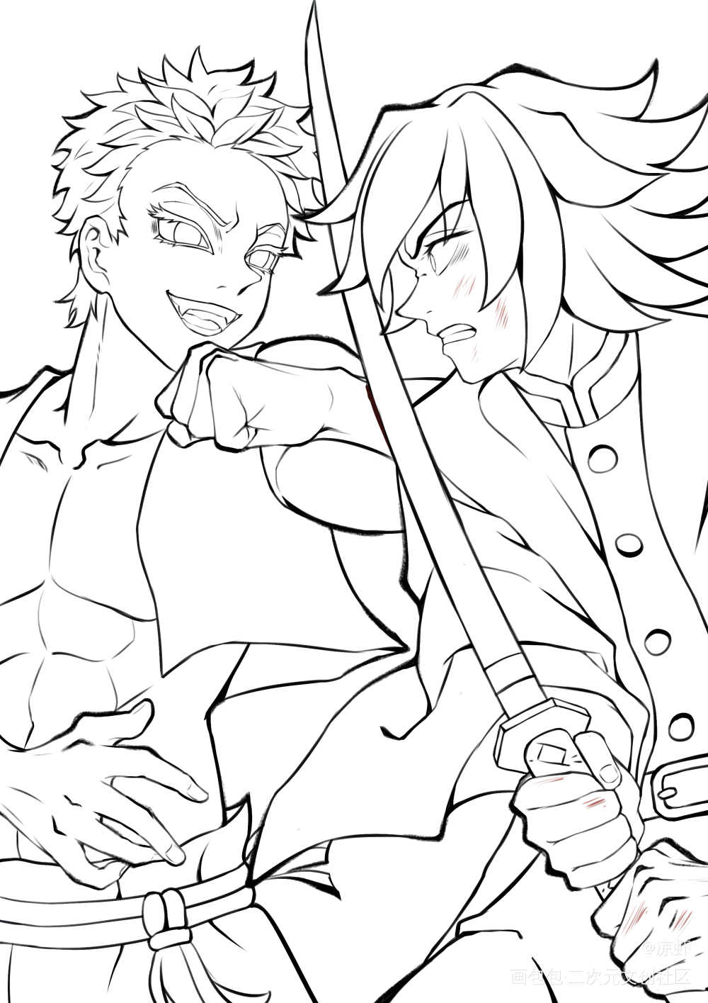 鬼灭之刃——富冈义勇 猗窝座_鬼灭之刃猗窝座富冈义勇绘画作品