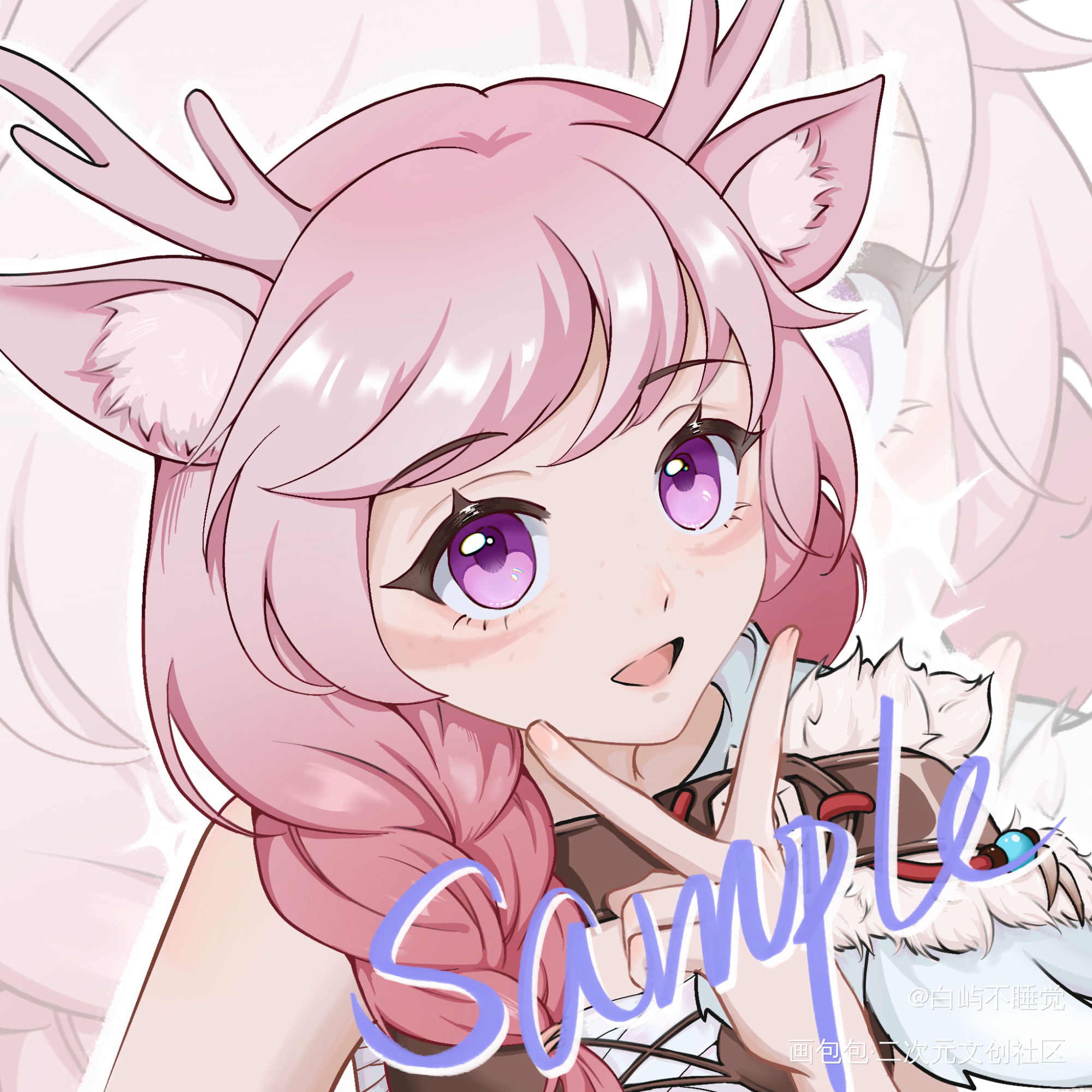 比耶手✌️瑶妹_王者荣耀粉毛瑶瑶女生头像绘画作品