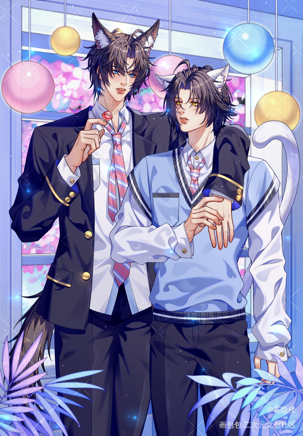 二哈学生装～_墨燃·二哈和他的白猫师尊绘画作品