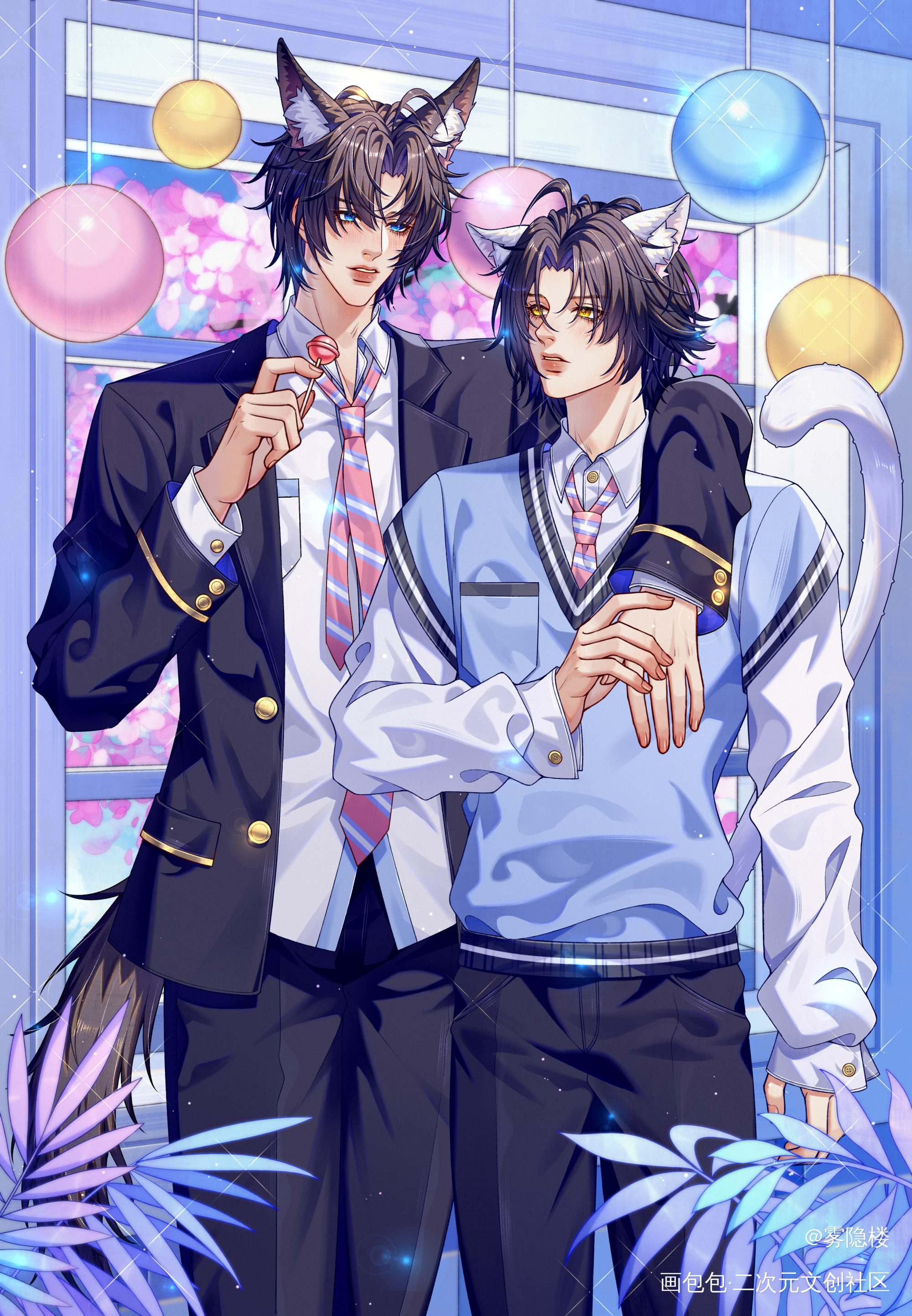 二哈学生装～_墨燃·二哈和他的白猫师尊绘画作品