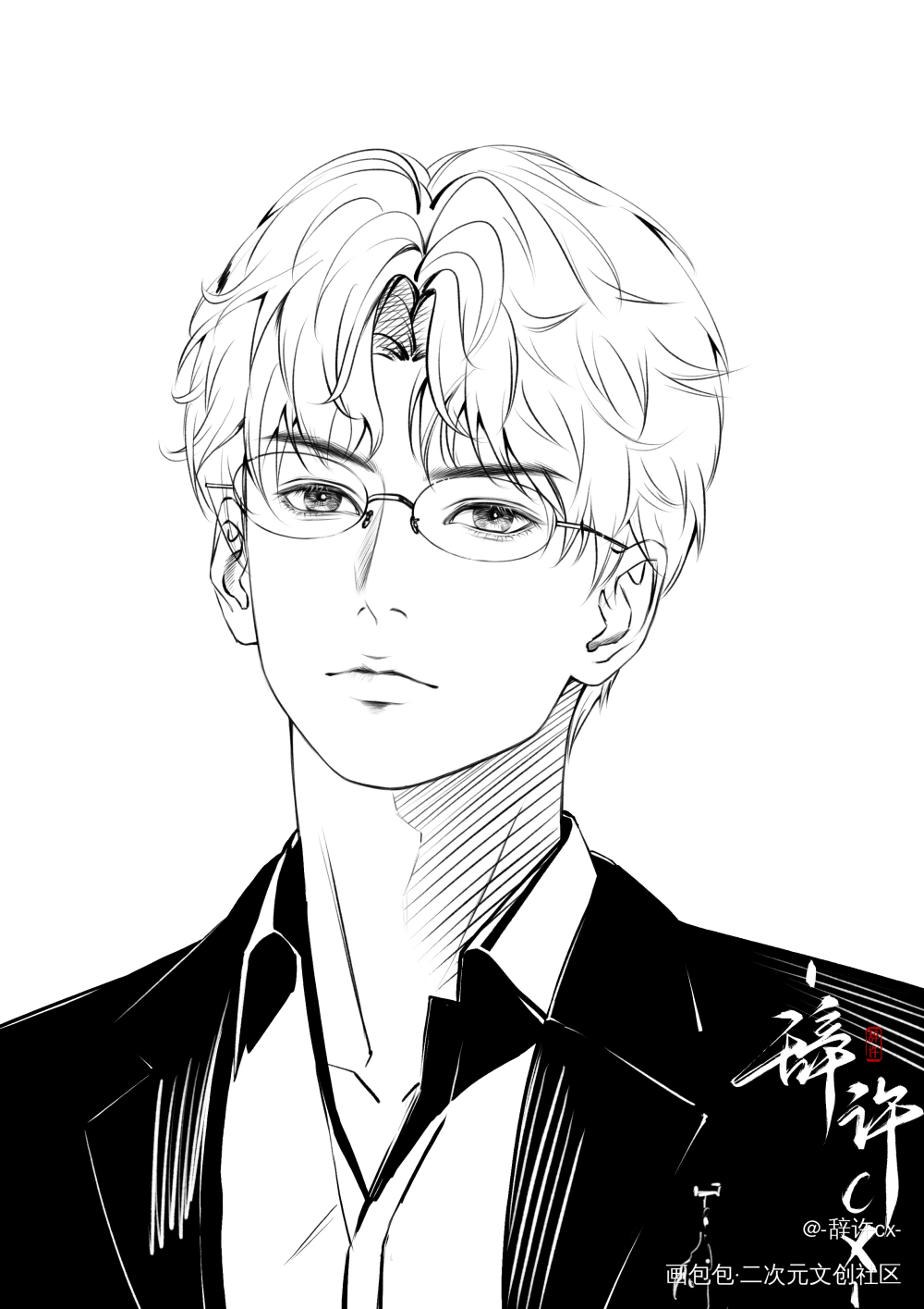 _恋与深空黑白恋与深空祁煜祁煜绘画作品