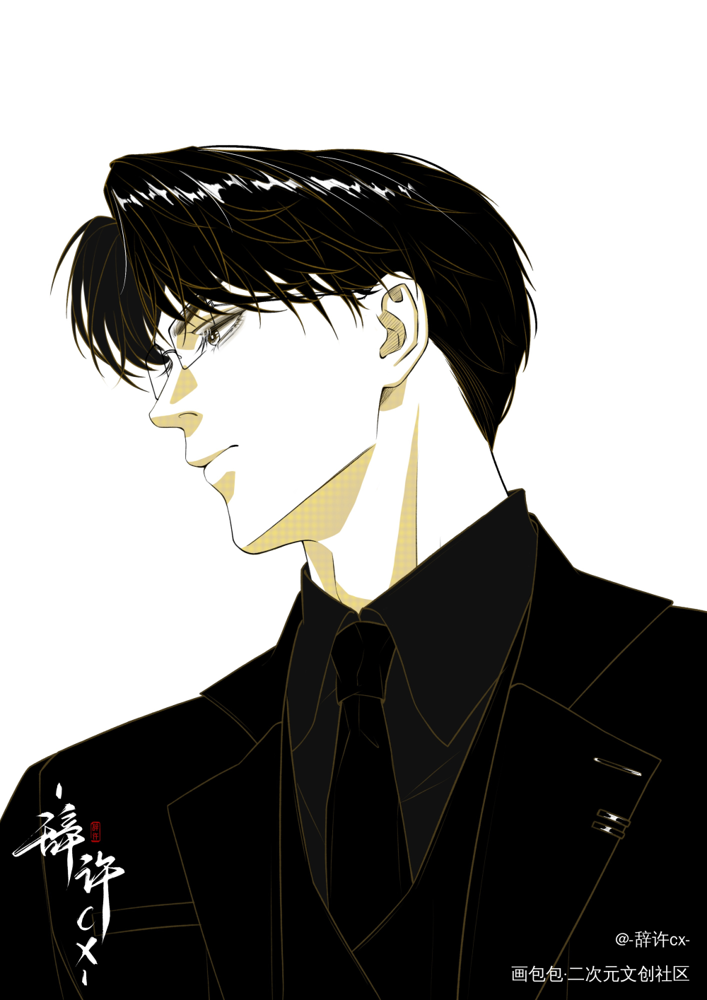 顾总好！_针锋对决顾青裴·针锋对决顾青裴黑白绘画作品