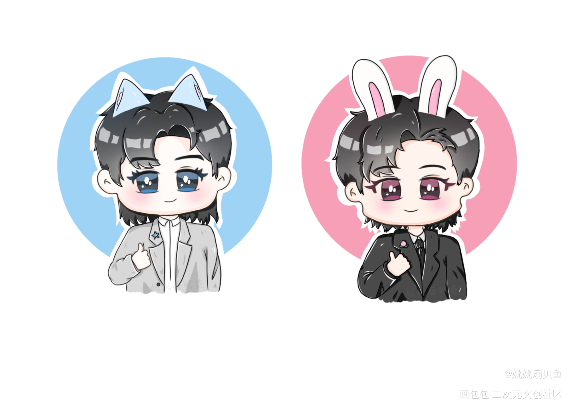 蒲猫猫和兔韬韬_郭文韬蒲熠星南北cp南北绘画作品