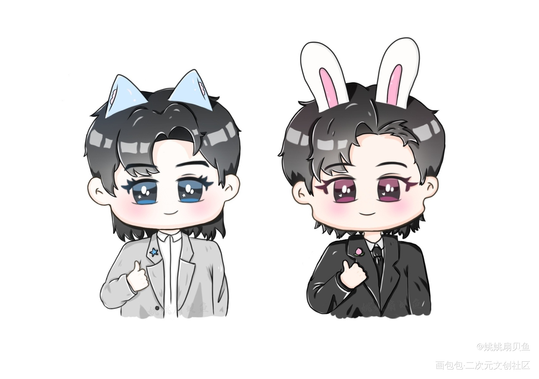 蒲猫猫和兔韬韬_郭文韬蒲熠星南北cp南北绘画作品