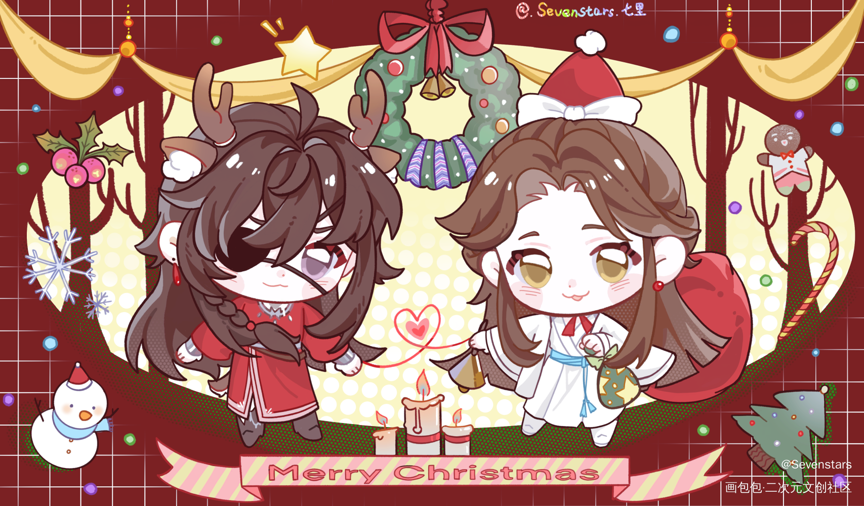 圣诞快乐_天官赐福花怜绘画作品