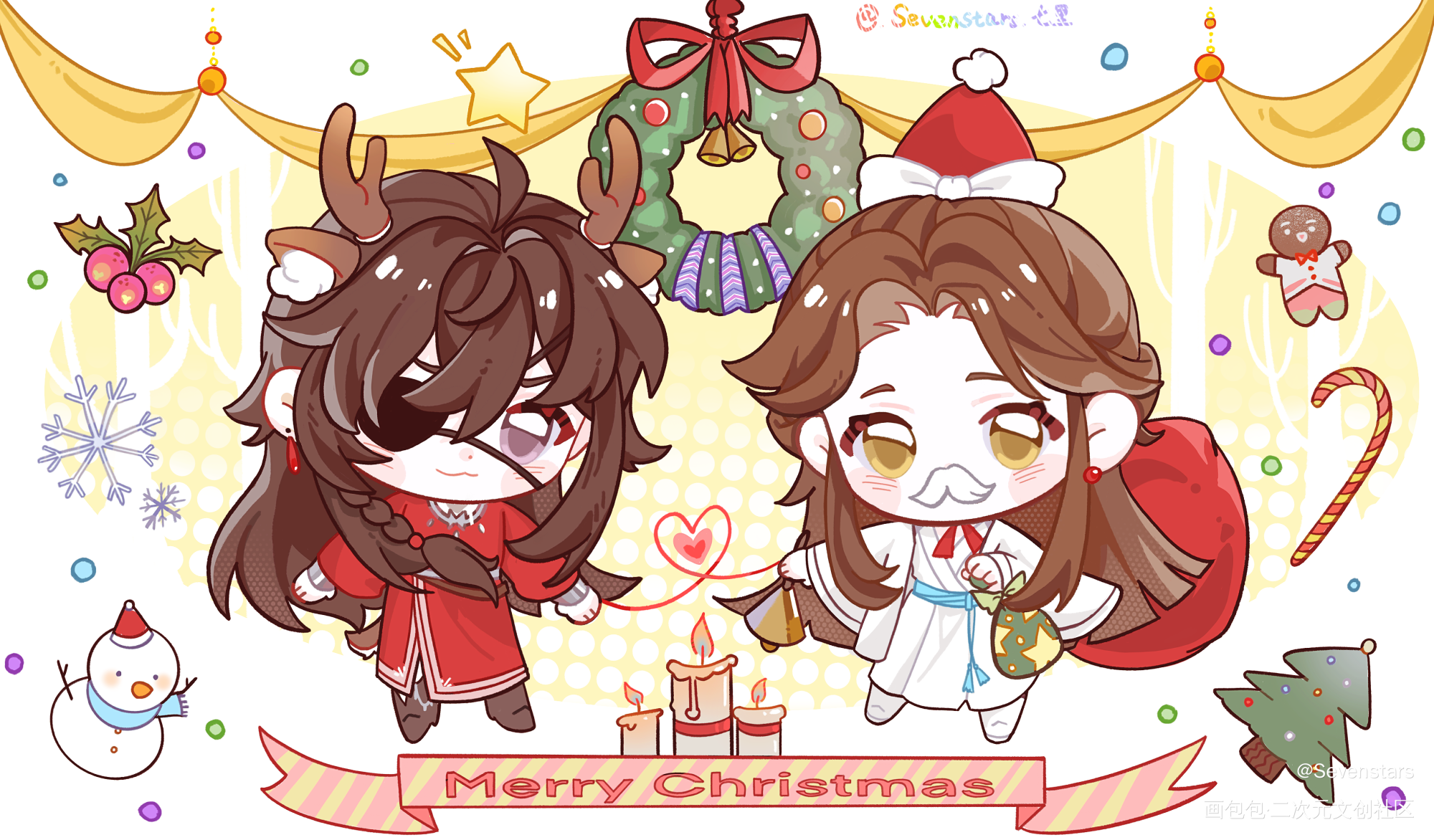 圣诞快乐_天官赐福花怜绘画作品