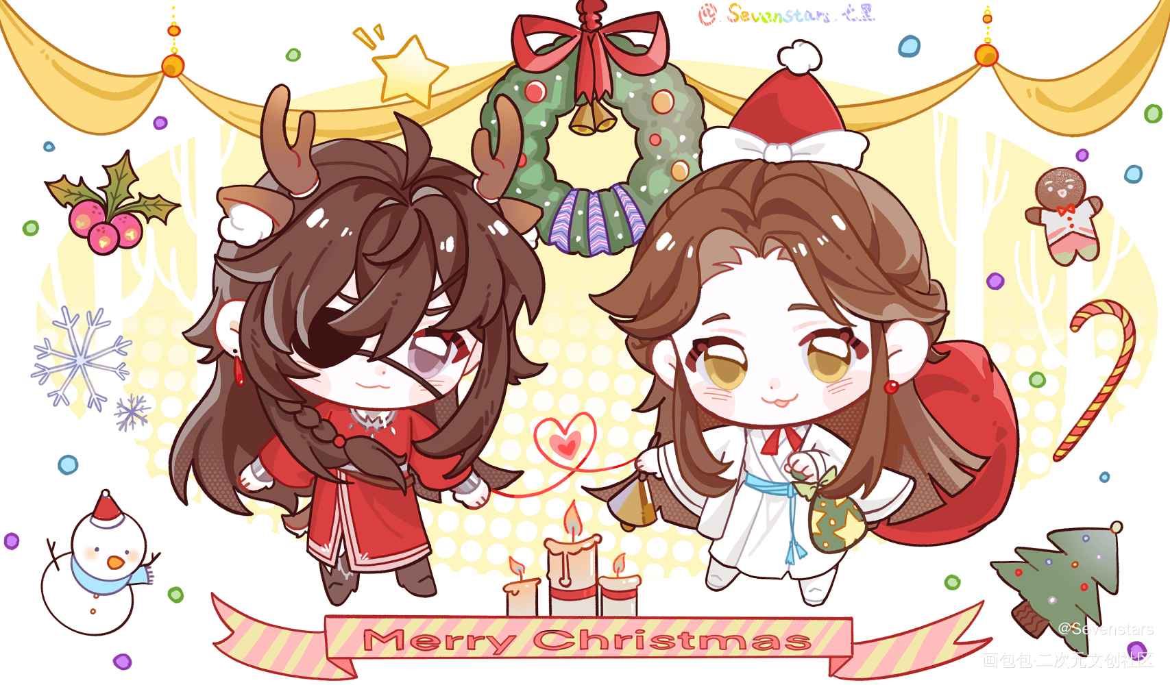 圣诞快乐_天官赐福花怜绘画作品