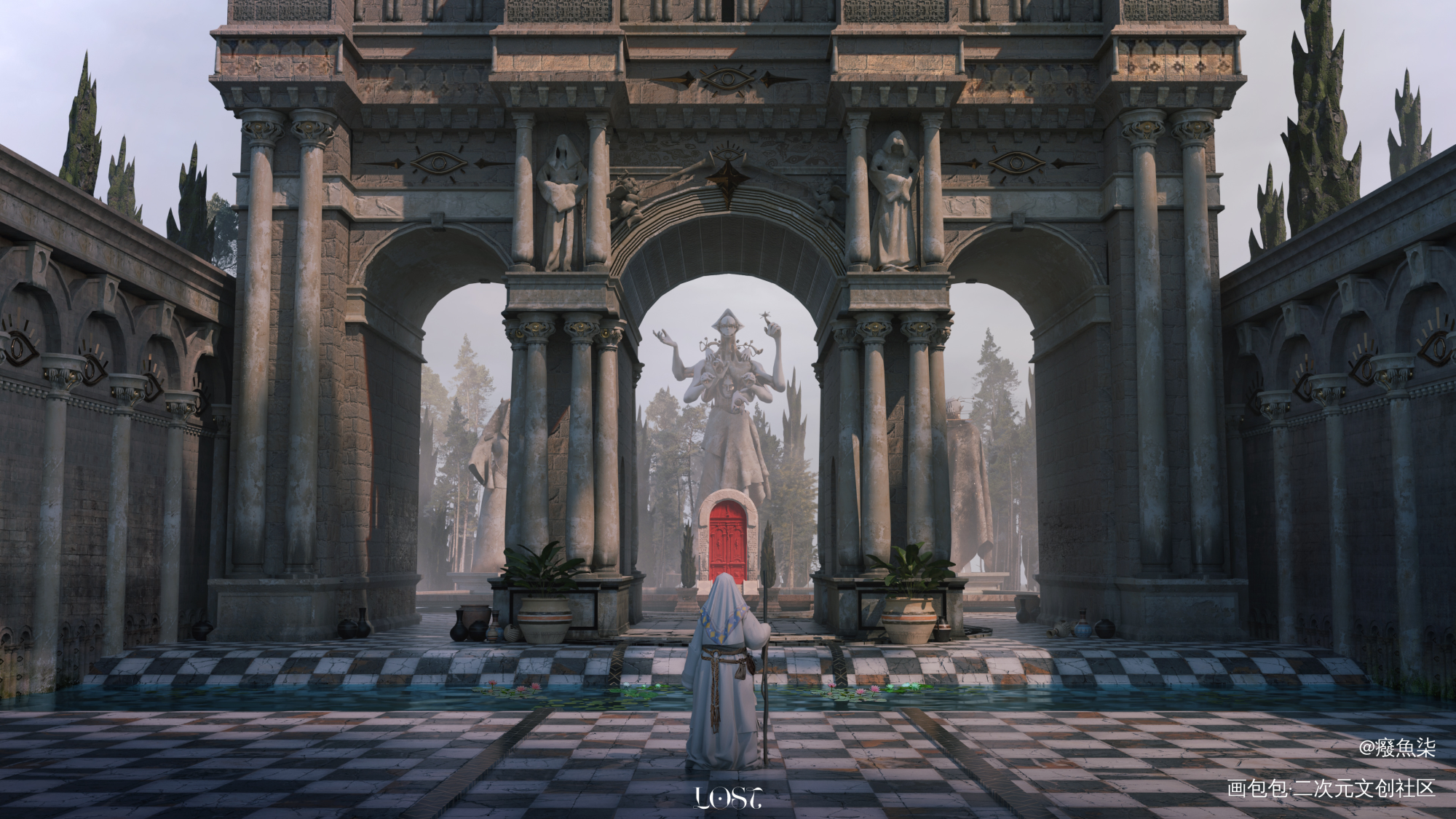 跨越这道红色的门_气氛图场景设计概念设计场景绘画奇幻我要上首推游戏原画原创场景原创绘画作品