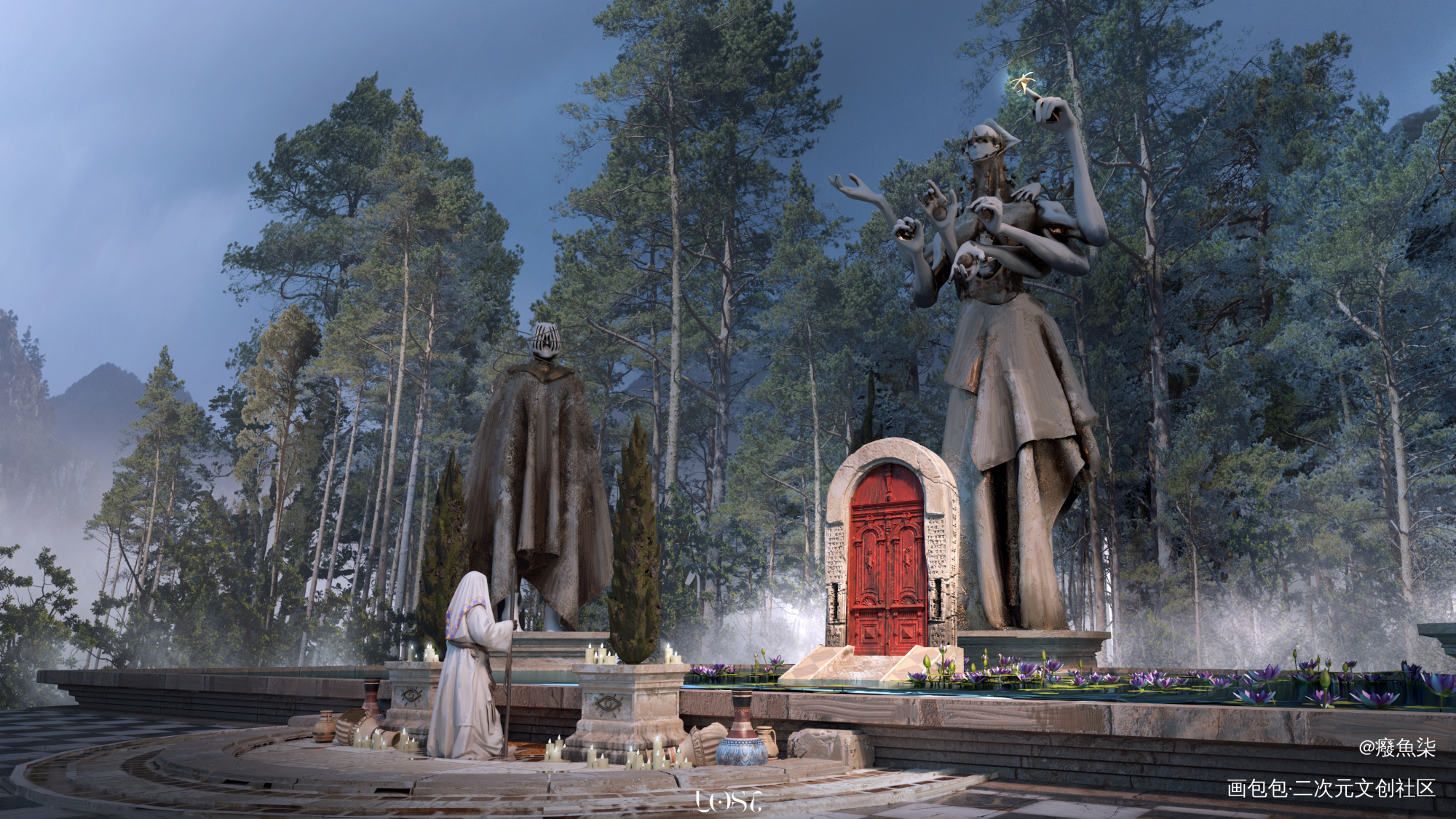 跨越这道红色的门_气氛图场景设计概念设计场景绘画奇幻我要上首推游戏原画原创场景原创绘画作品