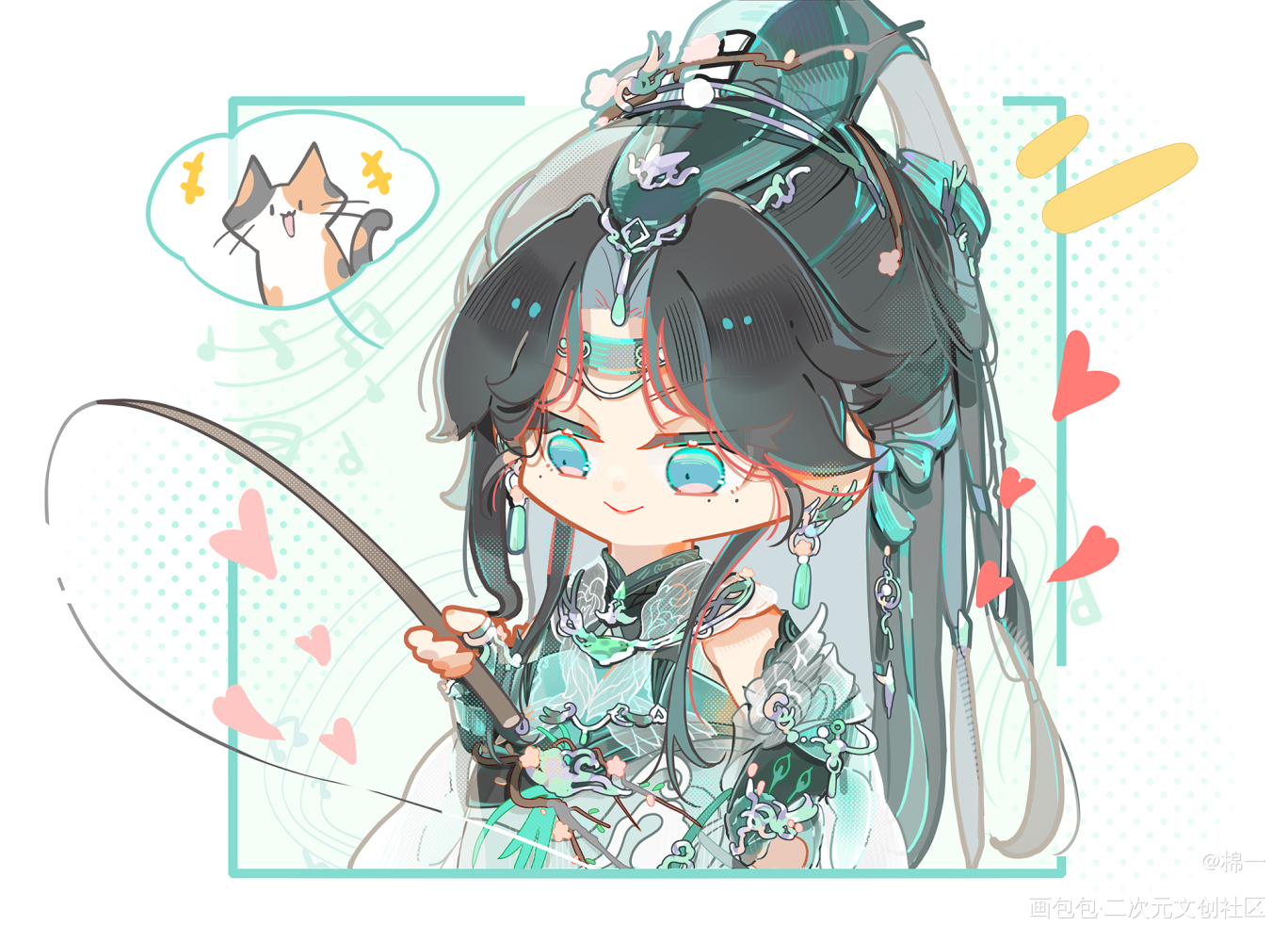 钓喵喵啦<^ᗢ ^>=/ ฅ/ↀωↀ\୭_剑网3明教长歌绘画作品