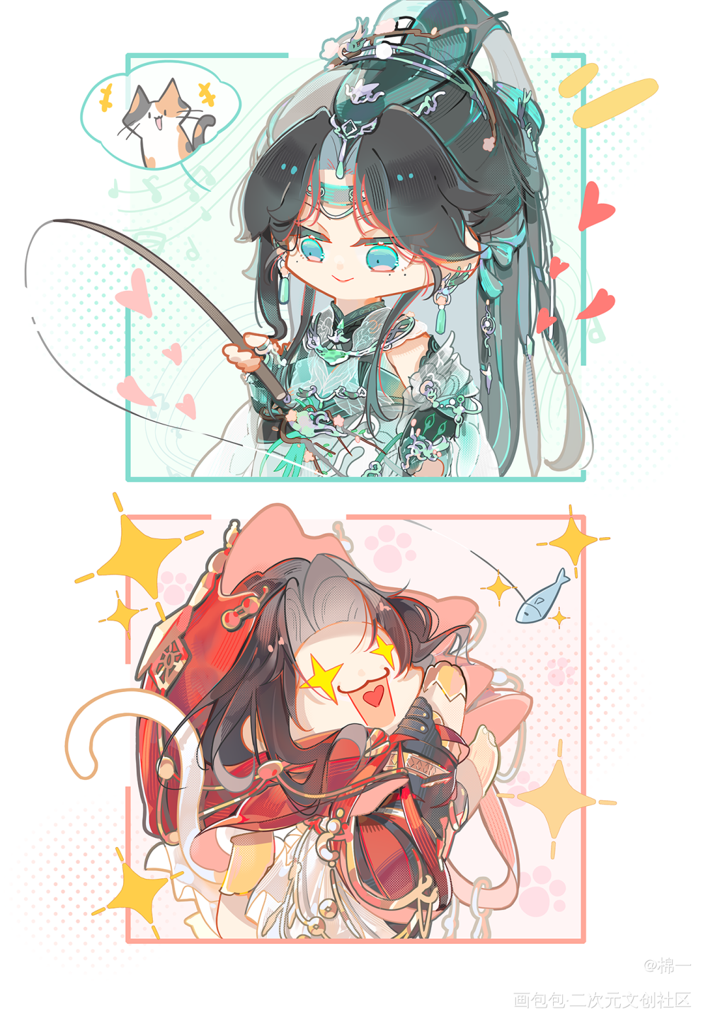 钓喵喵啦<^ᗢ ^>=/ ฅ/ↀωↀ\୭_剑网3明教长歌绘画作品