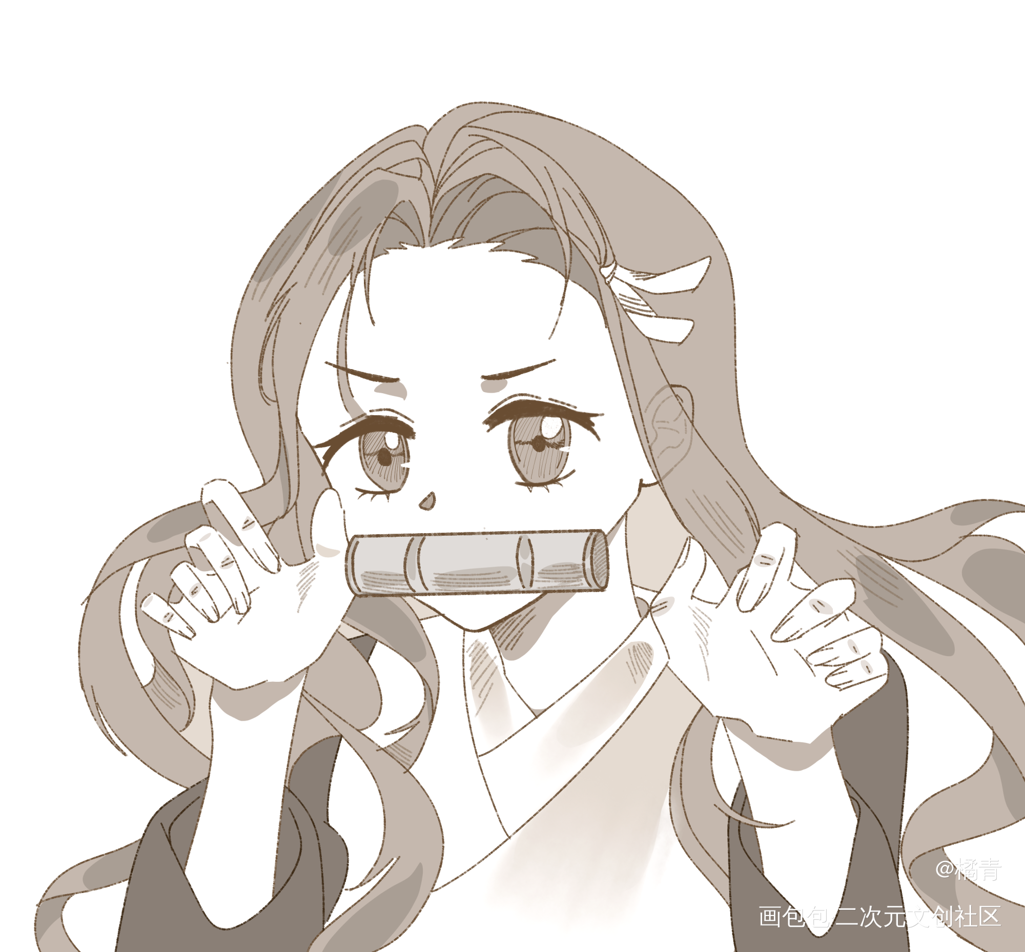 祢豆子_鬼灭之刃灶门祢豆子平涂绘画作品