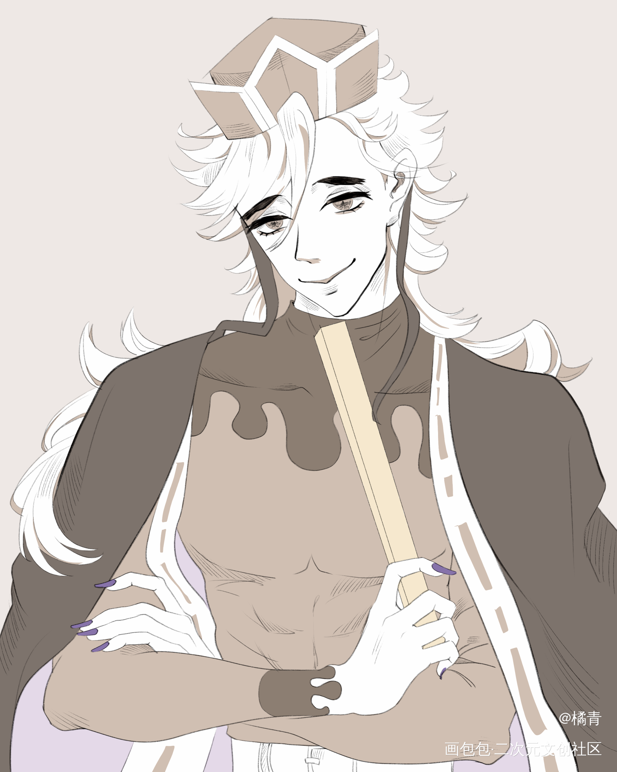 童磨_鬼灭之刃童磨平涂绘画作品