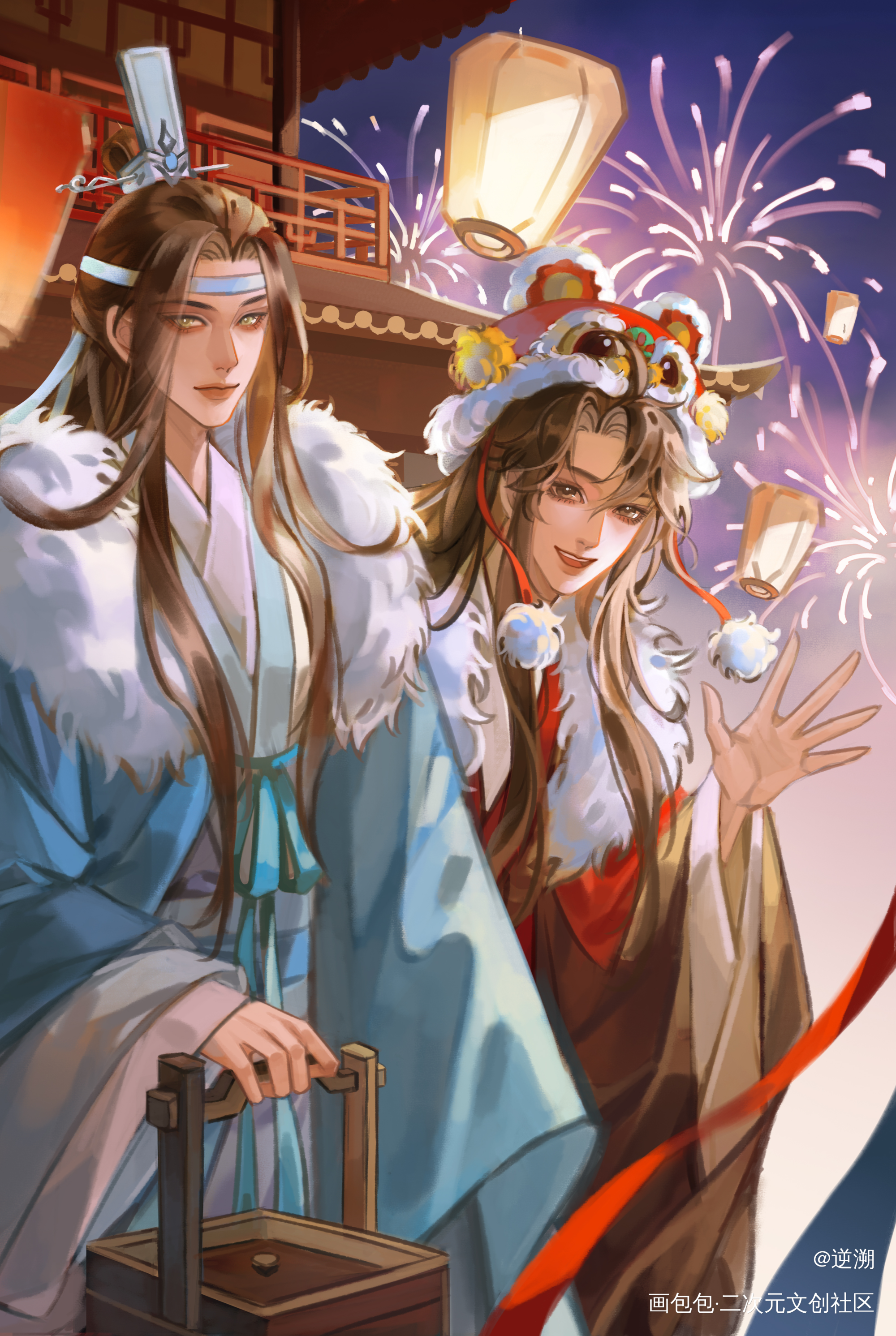 新年快乐_魔道祖师忘羡蓝忘机魏无羡绘画作品