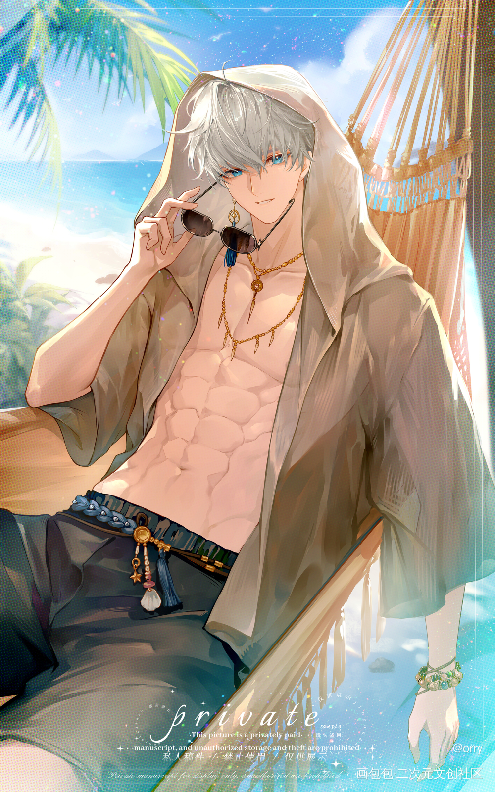 夏日🌟_恋与深空卡牌沈星回绘画作品