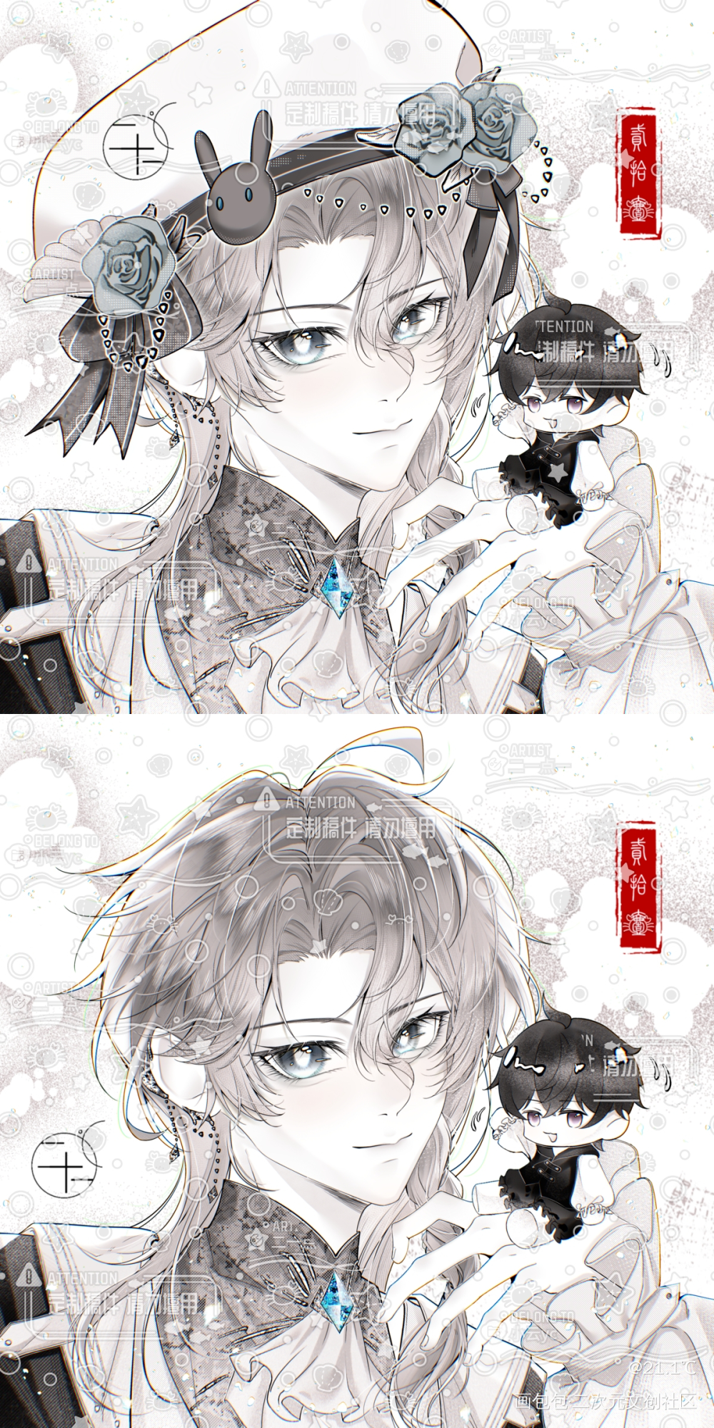 稿件展示_黑白大头头像稿件绘画作品