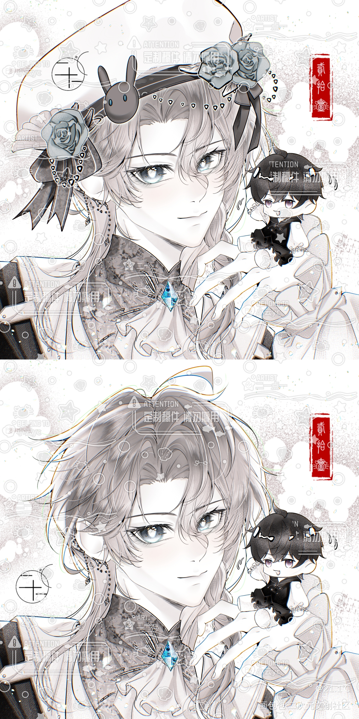 稿件展示_黑白大头头像稿件绘画作品